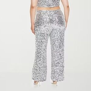 SILVER SEQUIN WIDE-LEG PANTS